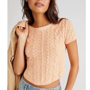 NWT Free People Peach Cable Knit Short Sleeve Sweater